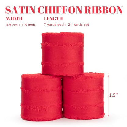 Keypan Christmas Red Frayed Satin Chiffon Ribbon, 1.5 Inches, 21 Yards - color: Red