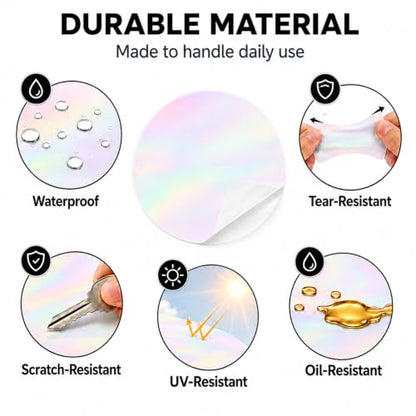 Round Holographic Pink Thermal Label 1.5 Inch Vinyl Sticker 500 PCS - color: Holographic Pink, size: 1.5 × 1.5 Inch