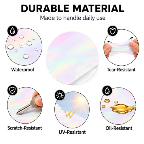Round Holographic Pink Thermal Labels 2 Inch Vinyl Stickers 300 PCS - color: Holographic Pink, size: 2 × 2 Inch