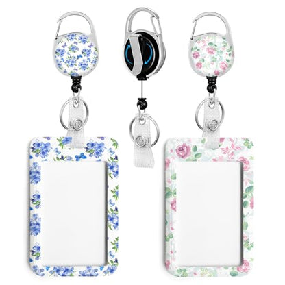 2 Pack Flowers ID Badge Holder with Clip Badge Reels - color: 2 Pack-flowers3