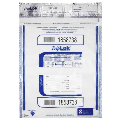 ControlTek TripLok Tamper-Evident Deposit Bags, 12" x 16", Clear, 100 Bags