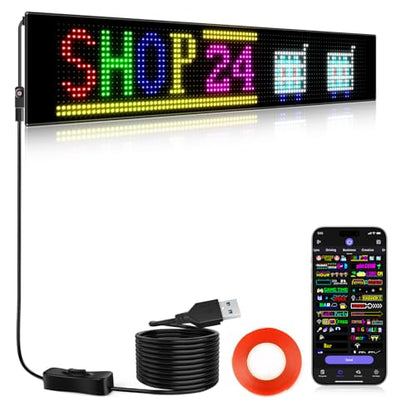 KJOY Huge Bright Programmable LED Sign，23''x5'' Flexible Digital Scrolling LED Display, Bluetooth APP Control Custom Text Pattern Animation LED Store Signs for Car Business Hotel School - size: 23"x5"-1PCS