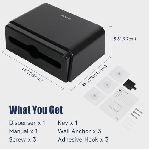 AIKE 200 Sheets Wall Mount Paper Towel Dispenser,Fit Multifold Paper,Black - color: Black