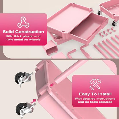 Goovilla Rolling Makeup Organizer Cart with Removable Drawer, 3 Tier Pink - color: Pink, size: 3 Tier