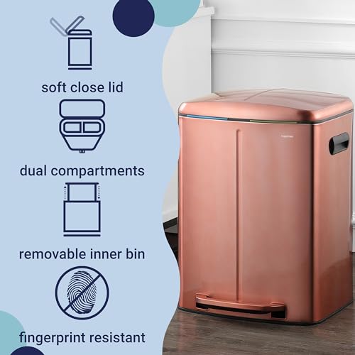 happimess Marco 10.6 Gal Double Bucket Step Trash Can, Rose Gold - color: Rose Gold
