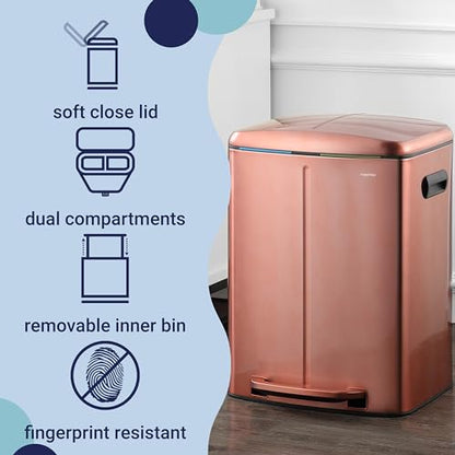 happimess Marco 10.6 Gal Double Bucket Step Trash Can, Rose Gold - color: Rose Gold