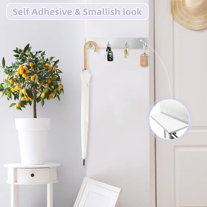 VIS'V Key Holder Wall Mount, Large Adhesive Key Hanger with 4 Hooks, Silver - color: Silver