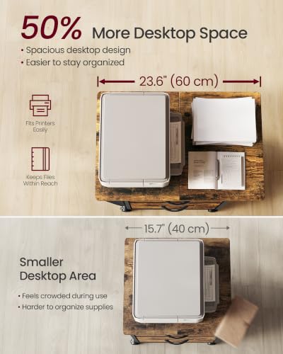 VASAGLE 2-Drawer File Cabinet, Mobile Printer Stand with Storage - color: Brown, size: 2 Drawers