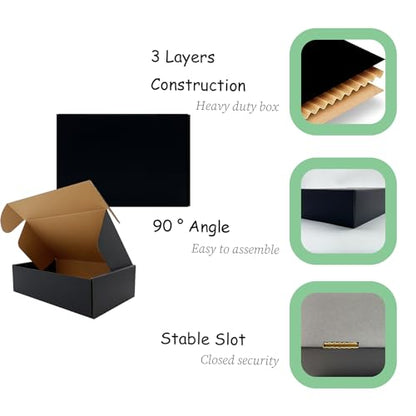 24 Pack 10x7x3 inch Black Shipping Boxes, Cardboard Packaging Mailing Boxes - size: 10x7x3 Inches