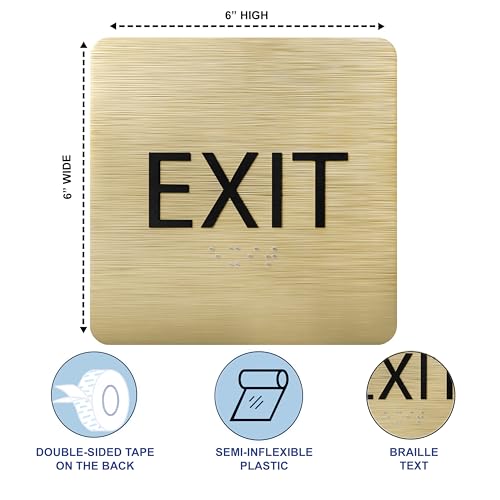 6" X6" Exit Sign - ADA Compliant Tactile Graphics Grade 2 Braille Text Acrylic Wall Signs - Emergency Rescue Safety Door Sign for Schools, Offices, Businesses, and Restaurants - color: Navy
