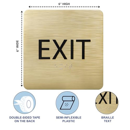 6" X6" Exit Sign - ADA Compliant Tactile Graphics Grade 2 Braille Text Acrylic Wall Signs - Emergency Rescue Safety Door Sign for Schools, Offices, Businesses, and Restaurants - color: Navy