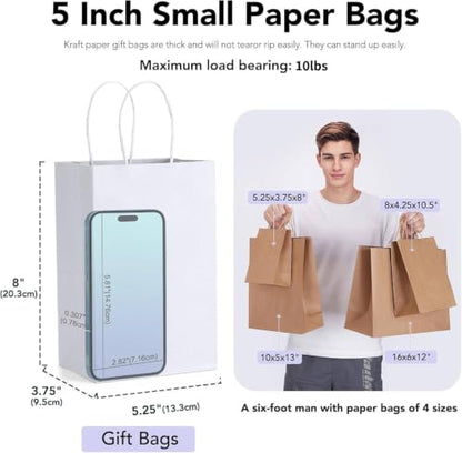 GSSUSA 400 Pack 8x4.25x10.5'' Paper Bags with Handles Bulk, White Paper Gift Bags for Small Business - color: White, size: 8x4.25x10.5 Inch (Pack of 400)