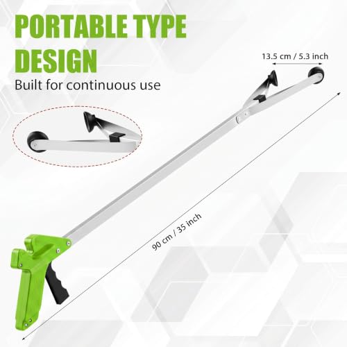 Sabary 2 Pcs 35 Inch Suction Cup Grabber Reacher Heavy Aluminum Trash Pick up Stick, Long Handy Aids Nonslip Claw Reach Tool for Elderly Pick up Trash Arm Extension Litter Picker(Green) - color: Green, size: 35 Inch