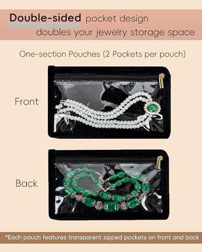 Travel Jewelry Organizer Case Refill Pages-12 Compartments Clear Zipper Velvet Pockets for Rings Earrings Necklaces,1-Section Replacement Pages, Black,Pack of 6 - color: 1-Section Inner Pages,Black,Pack of 6