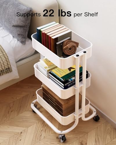 Pipishell 3 Tier Metal Rolling Utility Cart with 2 Lockable Wheels, White - color: White, size: 3 Tier