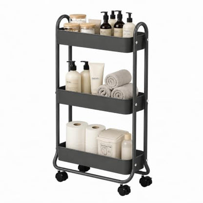 SunnyPoint Slim Rolling Storage Cart, 3 Tier Bathroom Storage Organizer Bathroom, Laundry Utility Cart (Grey) - color: Gray