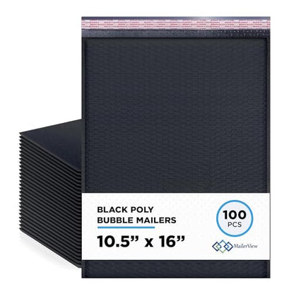 Black Bubble Mailers 10.5x16, Self Seal Poly Padded Envelopes #5, 100 Pack - color: Black, size: 10.5"x16" / 100 Pack