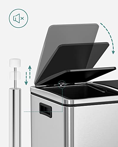 SONGMICS Trash Can, 2 x 6.3-Gallon Stainless Steel Step Bin, Soft Closure - color: Silver, size: 2 x 6.3 Gal.