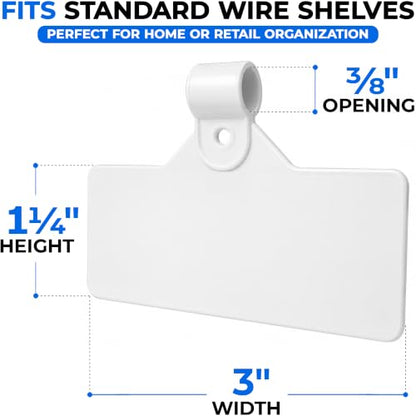 Gluposti Shelf Labels for Wire Shelving, 3" White Wire Shelf Label Holders