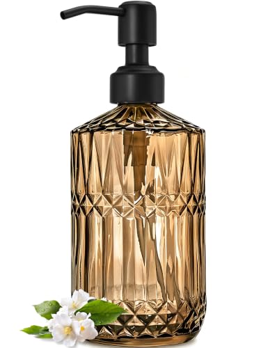 JASAI 18Oz Amber Glass Soap Dispenser with Black Pump for Bathroom. - color: Amber-black Pump, size: 1Pack