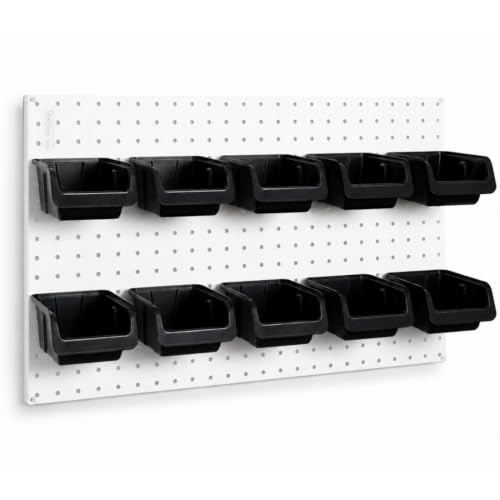 WallPeg 10 Each 7" Pegboard Bins Kit - Large Pegboard Bins for Craft Room Storage & Garage Peg Board Organization - Handy Pegboard Wall Organizer Bins Set -Made in USA-