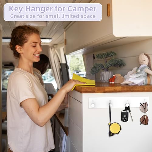 VIS'V Key Holder Wall Mount, Large Adhesive Key Hanger with 4 Hooks, White - color: White