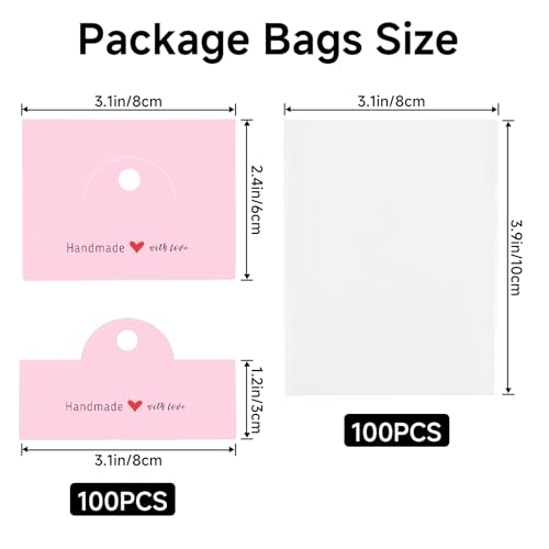 joycraft 100Pcs Pink Packaging for Small Business, Jewelry Package Supplies with Clear Bags, Jewelry Display Bags for Selling, Craft Packaging Set for Bracelets, Key Chains, Earring, Necklace. - color: Pink
