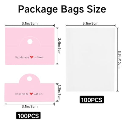 joycraft 100Pcs Pink Packaging for Small Business, Jewelry Package Supplies with Clear Bags, Jewelry Display Bags for Selling, Craft Packaging Set for Bracelets, Key Chains, Earring, Necklace. - color: Pink