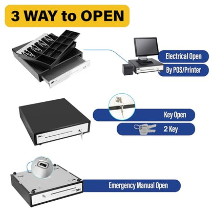 HK SYSTEMS 16" "Stainless Steel" Front Heavy Duty Black POS Cash Drawer with 4Bill/8Coin "Stainless Steel" for Canada - size: 16" POS_FBM