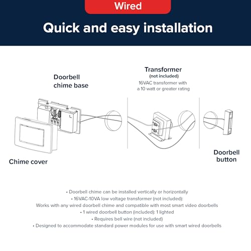Heath Zenith Wired Mechanical Doorbell Chime Kit, 2-Melody Ding-Dong or Ding, Lighted Push Button, Black Plastic, Hardwired, 85dB, 18000204