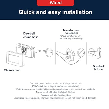 Heath Zenith Wired Mechanical Doorbell Chime Kit, 2-Melody Ding-Dong or Ding, Lighted Push Button, Black Plastic, Hardwired, 85dB, 18000204