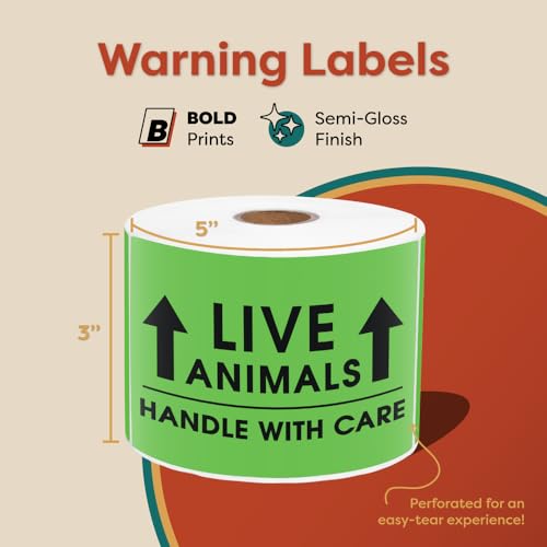 3" X 5" Live Animals This Side Up Shipping Stickers - Handle with Care - color: Green (Live Animals)