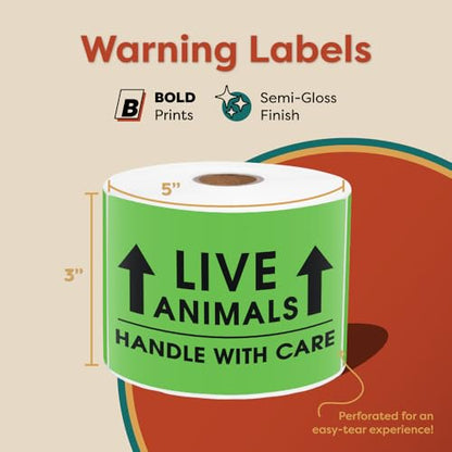 3" X 5" Live Animals This Side Up Shipping Stickers - Handle with Care - color: Green (Live Animals)