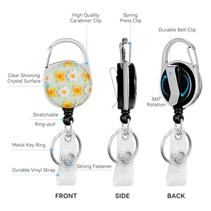 2 Pack Flowers ID Badge Holder with Clip Badge Reels - color: 2 Pack-flowers7