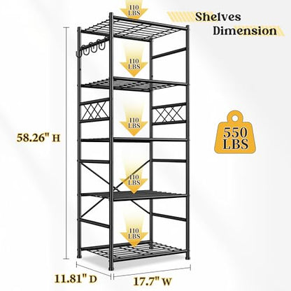 DurayLoly Metal Shelving with Hooks & Side Panel for Pantry Storage, 5-Tier - size: 17.7" W x 11.81" D x 58.26" H (5T)