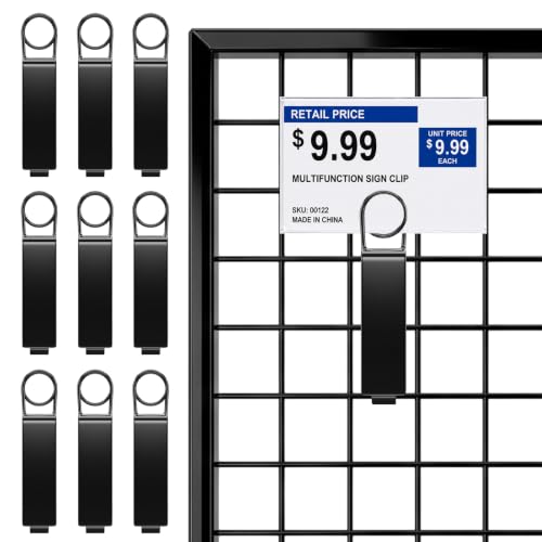 Hicarer 10 Pack Heavy Duty Metal Gridwall Sign Holder for Grid Panels Black 5.5" x 1" Wire Price Tag Holder Clips for Retail Store Supermarket Boutiques Display