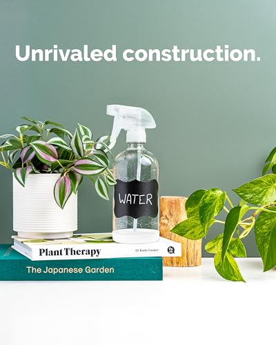 Vine Creations Glass Spray Bottles, 2 Pack Refillable Spray Bottles for Cleaning Solutions, Clear Spray Bottle for plants, Water Spray Bottle Sprayer, Glass Spray bottles 16 oz with Waterproof Labels - color: Clear Bottle / Clear Nozzle