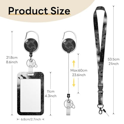 Retractable Badge Holder with Detachable Lanyard, Black Waves - color: Black Waves