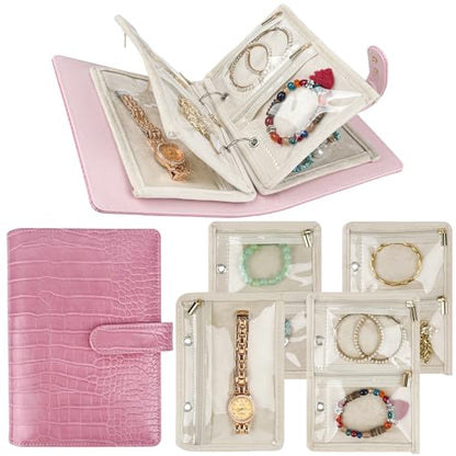 Travel Jewelry Organizer Case,Small Jewelry Bags Jewelry Storage Book Ring Binder with Clear Zipper Velvet Pouch for Women Traveling,Earrings, Rings, Necklace, Bracelet (Pink) - color: Case,Pink