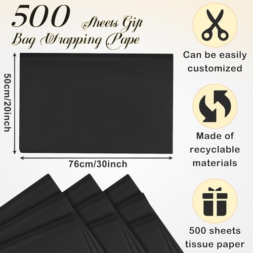 500 Sheets Black Tissue Paper Bulk 20 x 30 Inch for Halloween Packing - color: Black, size: 20 x 30 Inch