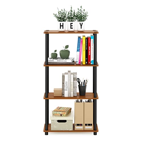 Furinno Turn-N-Tube Toolless 4-Tier Storage Shelves, Light Cherry - color: Light Cherry/Black, size: 4-Tier Round Tube