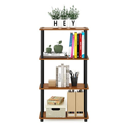 Furinno Turn-N-Tube Toolless 4-Tier Storage Shelves, Light Cherry - color: Light Cherry/Black, size: 4-Tier Round Tube