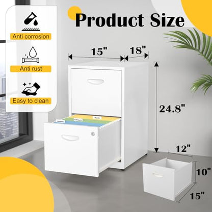 SteeLoong 2 Drawer File Cabinets,Metal Office File Cabinet with Lock,White - color: White, style: 2 Drawer Light Duty