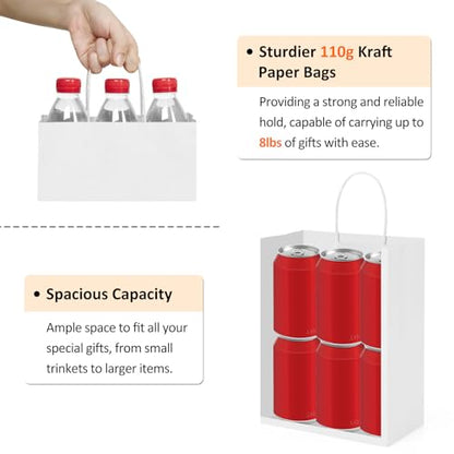 BagDream White Gift Bags with Handles 8x4.25x10.5 Inch Medium 50 Pack - color: White, size: 1 Count (Pack of 50)