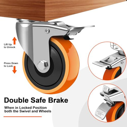 3 Inch Side Mount Casters Set of 4 with Brakes - size: 3 Inch