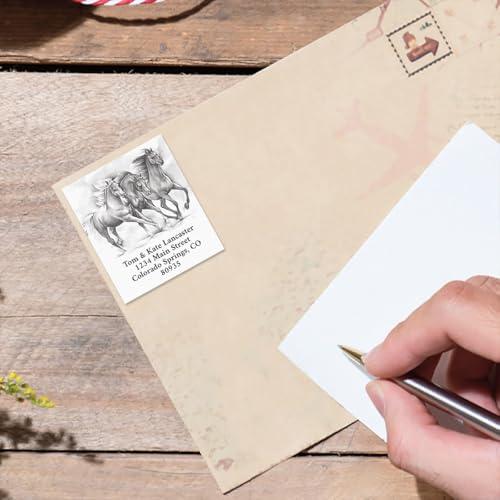 Black and White Horse Square Return Address Labels (4 Designs) - Set of 144 1-1/8" x 2-1/4" Self-Adhesive, Flat-Sheet Label - style: Black & White