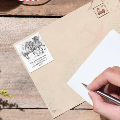 Black and White Horse Square Return Address Labels (4 Designs) - Set of 144 1-1/8" x 2-1/4" Self-Adhesive, Flat-Sheet Label - style: Black & White