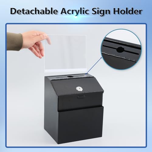 KYODOLED Suggestion Box with Slot and Lock, Acrylic Sign Holder, Black - color: Black-02, size: 8 x 5.7 x 7 Inch