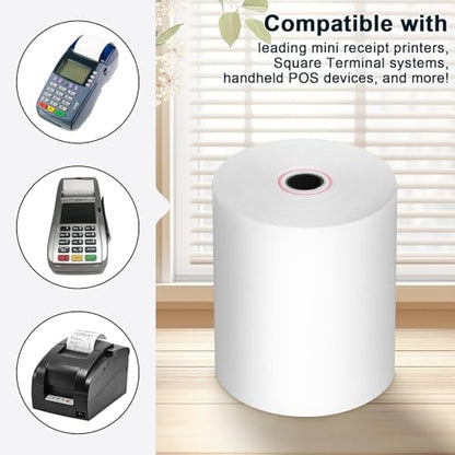 (200 Rolls) 2 1/4 x 50 Thermal Paper Rolls- Credit Card Receipt Paper - BPA-Free, Compatible with Clover Flex, Square Terminal and More - size: 200 Rolls- 2 1/4 x 50 thermal paper