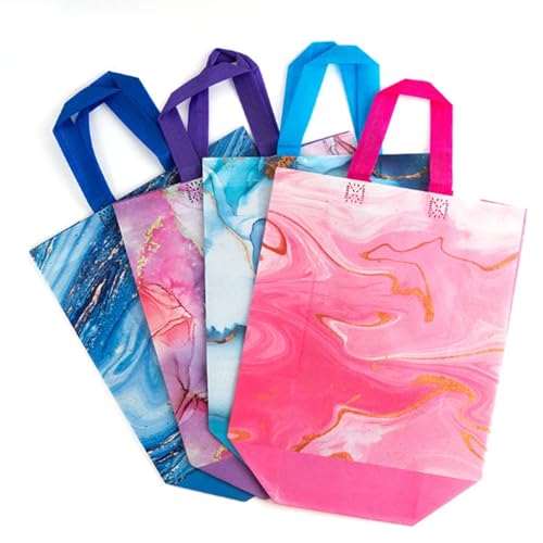 Piqiya 12pcs Marble Non-woven Gift Bags with Handle - Medium Reusable Tote Bags, Suitable for Kids & Adults - Birthday, Mothers Day, Fathers Day & Baby Shower - color: Marble, size: 1Count（Pack of 12）
